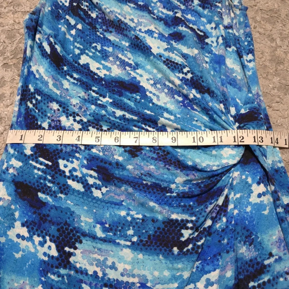 NIC+ZOE Blue Surf Spray Sleeveless Jewel Neck Sheath Dress, Faux Waist Knot, M - Picture 14 of 16